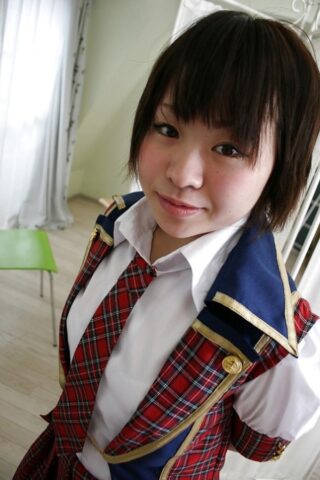 Asian schoolgirl Mayu Nakane revealing her nice ass and inviting gash