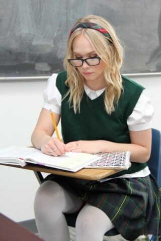 Hot schoolgirl Dakota James with tiny tits gets rimmed & jizzed in detention
