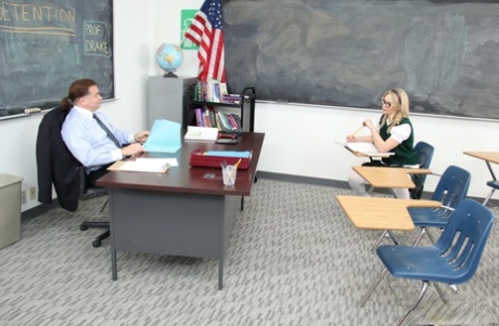 Hot schoolgirl Dakota James with tiny tits gets rimmed & jizzed in detention