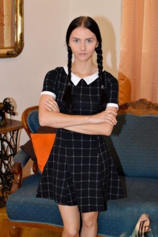 Pigtailed Crystal Greenvelle hikes her skirt to reveal shaved teen pussy