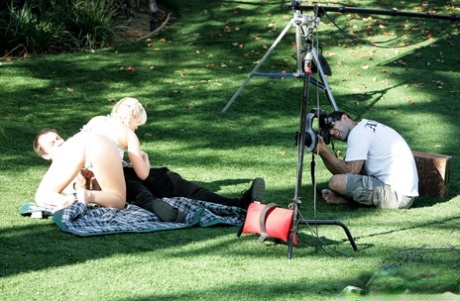 Blonde schoolgirl Bree Olson gets naughty & sucks cock on a porn movie set