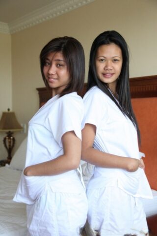 Lusty Filipina nurses Joanna and Joy display their sexy asses and pussies