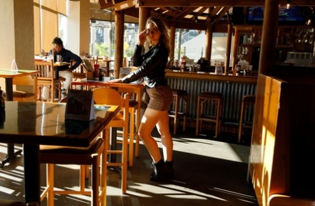 Amateur babe in glasses Olivia Yukon teases with her amazing ass in public