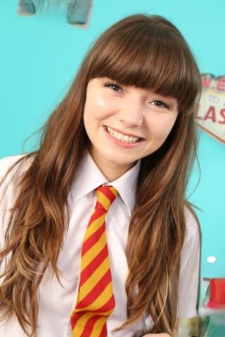78003396_046_8ad0 Adorable brunette teen Helen G strips to yellow nylons and poses topless