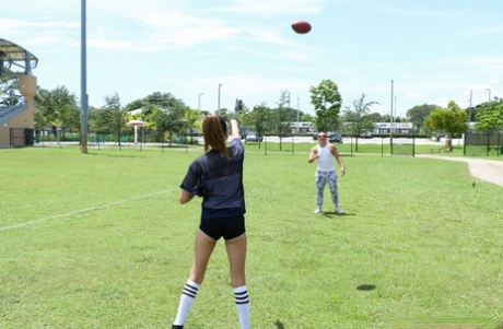 Beautiful babe with big tits Melissa Moore gets banged after football game