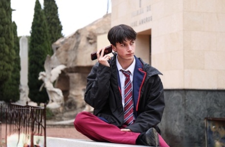Caucasian students remove their uniforms during their first gay sex experience