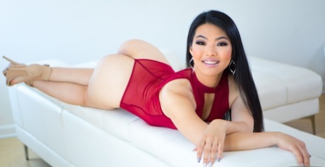 Sexpot Nari Park with beautiful smile poses in see-through teddy