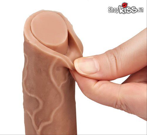 Hình ảnh mặt cắt ngang của dương vật silicon Lovetoy Nature 2 thớ DV58E, tiết lộ cấu trúc hai lớp silicone đặc biệt tạo cảm giác chân thực.