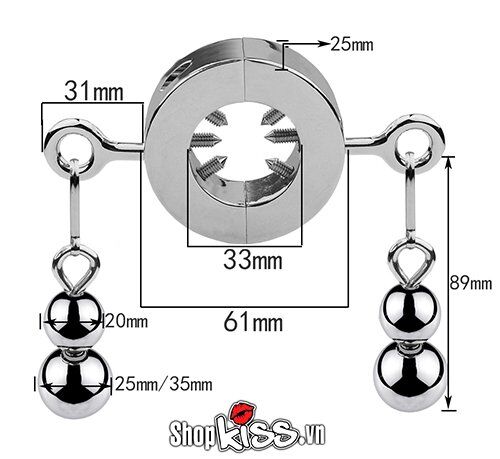 Kích thước chi tiết vòng đeo tinh hoàn BZ75 kim loại không gỉ